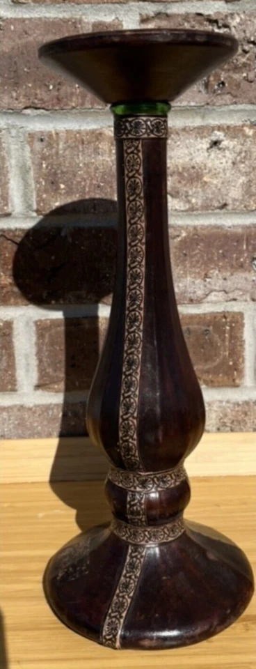 Candelabro florentino italiano de cuero envuelto en vidrio verde años 60 de colección Foto 2 de 4