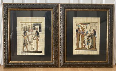 Two Genuine Egyptian Papyrus Paintings - New