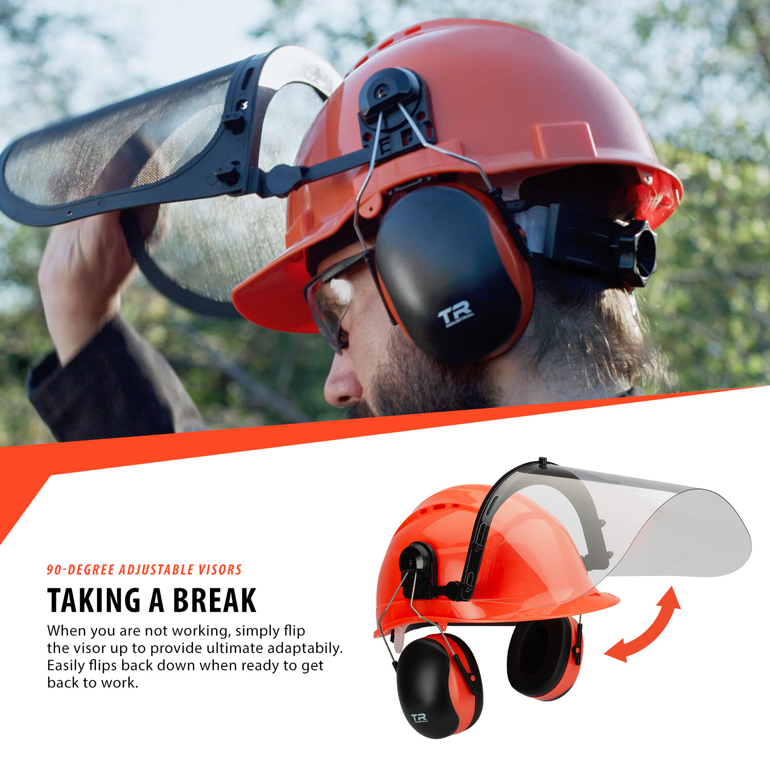 TR Industrial Forestry Safety Helmet and Hearing Protection System, Orange