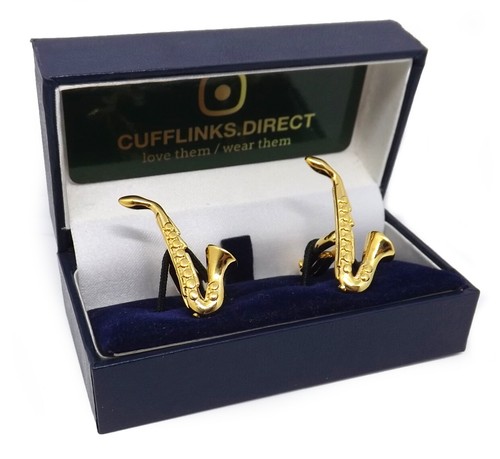 Gold Plated Saxophone Music Instrument Mens Gift Cuff links by CUFFLINKS DIRECT - Picture 5 of 8