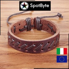 Bracciale Uomo Stile Romano EcoPelle Corda Cuoio Antica Roma Fascia Geometrico