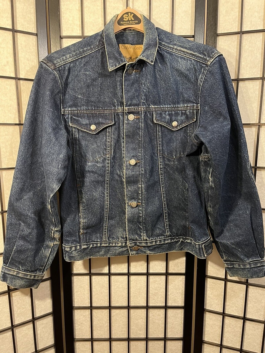 Vintage Calvin Klein Jean Jacket Men(M) Blue Denim Button Up Trucker Coat  Y2K