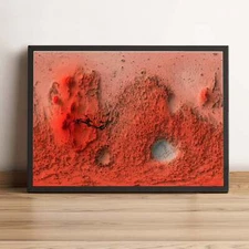 Mars Map, Mars 2D Relief Map, Mars Vintage Map - 2D Flat Print