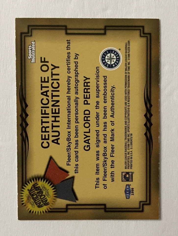 Fleer Sports Illustrated Greats of the Game 1999 autógrafo Gaylord Perry ¡ERROR! Foto 2 de 2