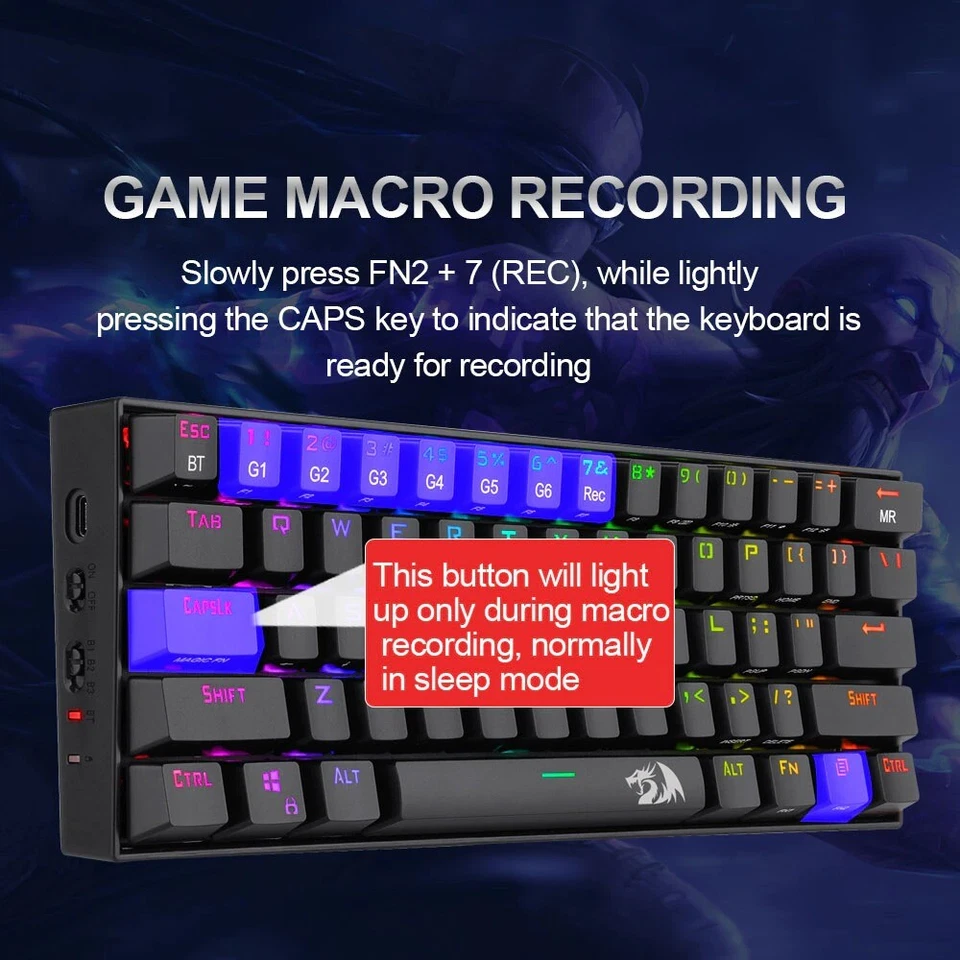 Redragon K530 60% RGB Bluetooth Wireless Mechanical Keyboard 61 Keys Compact - Image 4 of 4