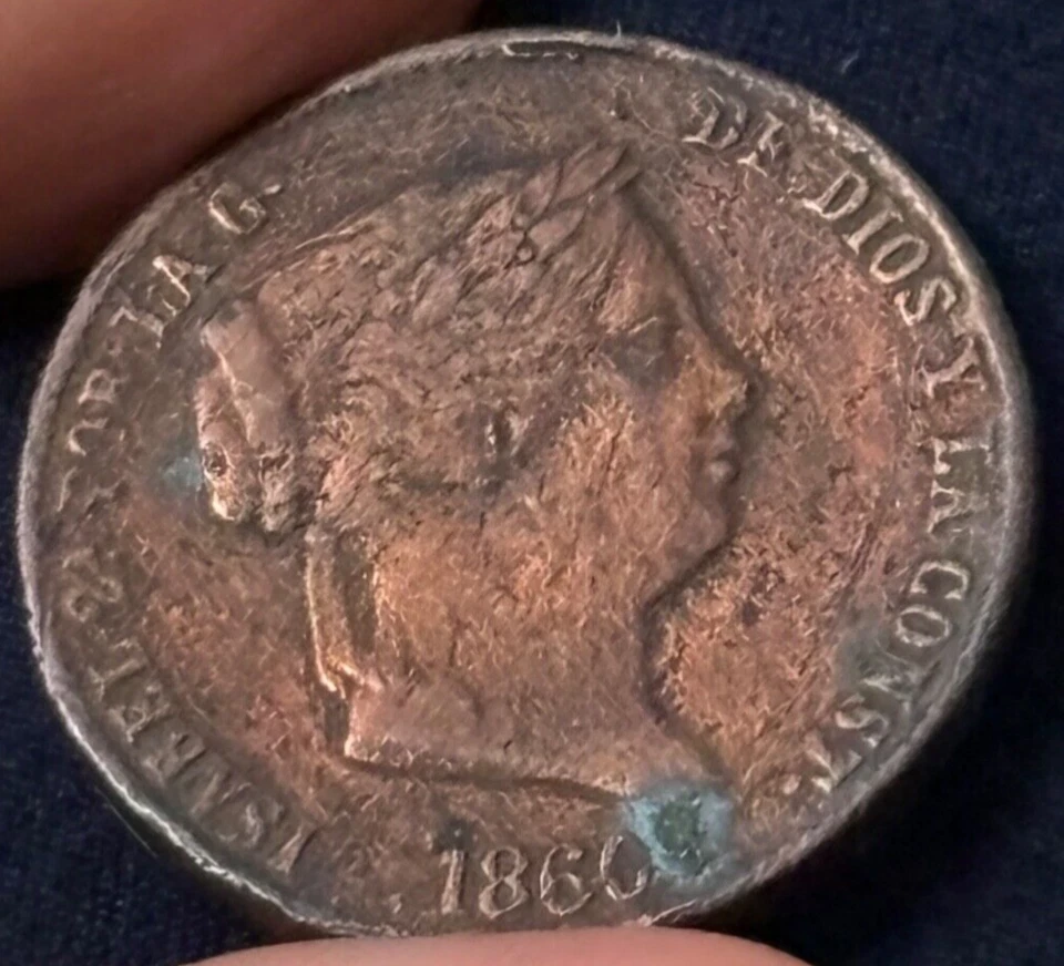 1860 SPAIN 25 CENTIMOS DE REAL ESPANA WORLD COIN - Image 3 of 4