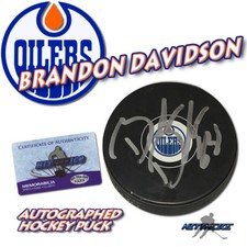 Brandon Davidson Signed Puck Edmonton Oilers Puck w/COA #2