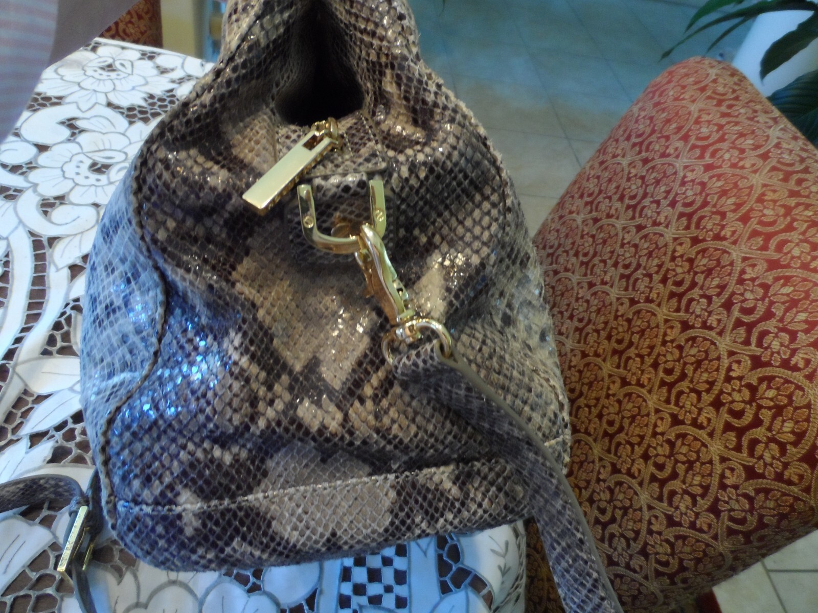 Tory Burch Gray Python Embosed Leather Shoulder B… - image 12