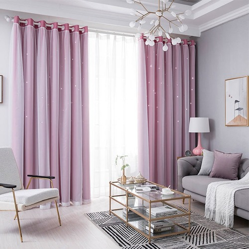 Blackout Curtains Room Star Hollow Decoration Window Tulle Double Layer Curtain - Picture 1 of 11