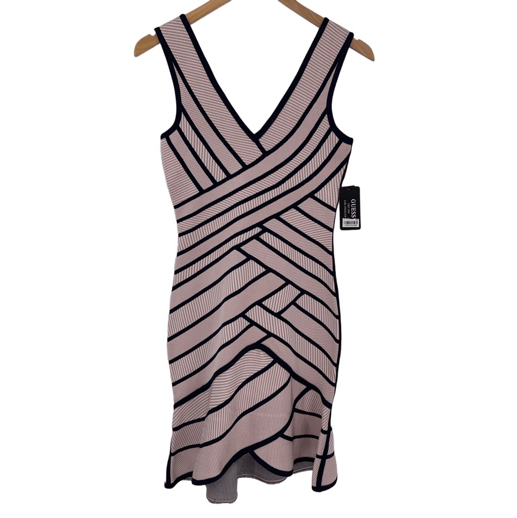 Guess Flounce Bandage Bodycon Dress Knee Length Women XS Pink Navy NWT