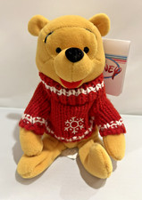 DISNEY STORE WINNIE THE POOH CHRISTMAS SNOWFLAKE SWEATER BEANIE PLUSH BEAN BAG