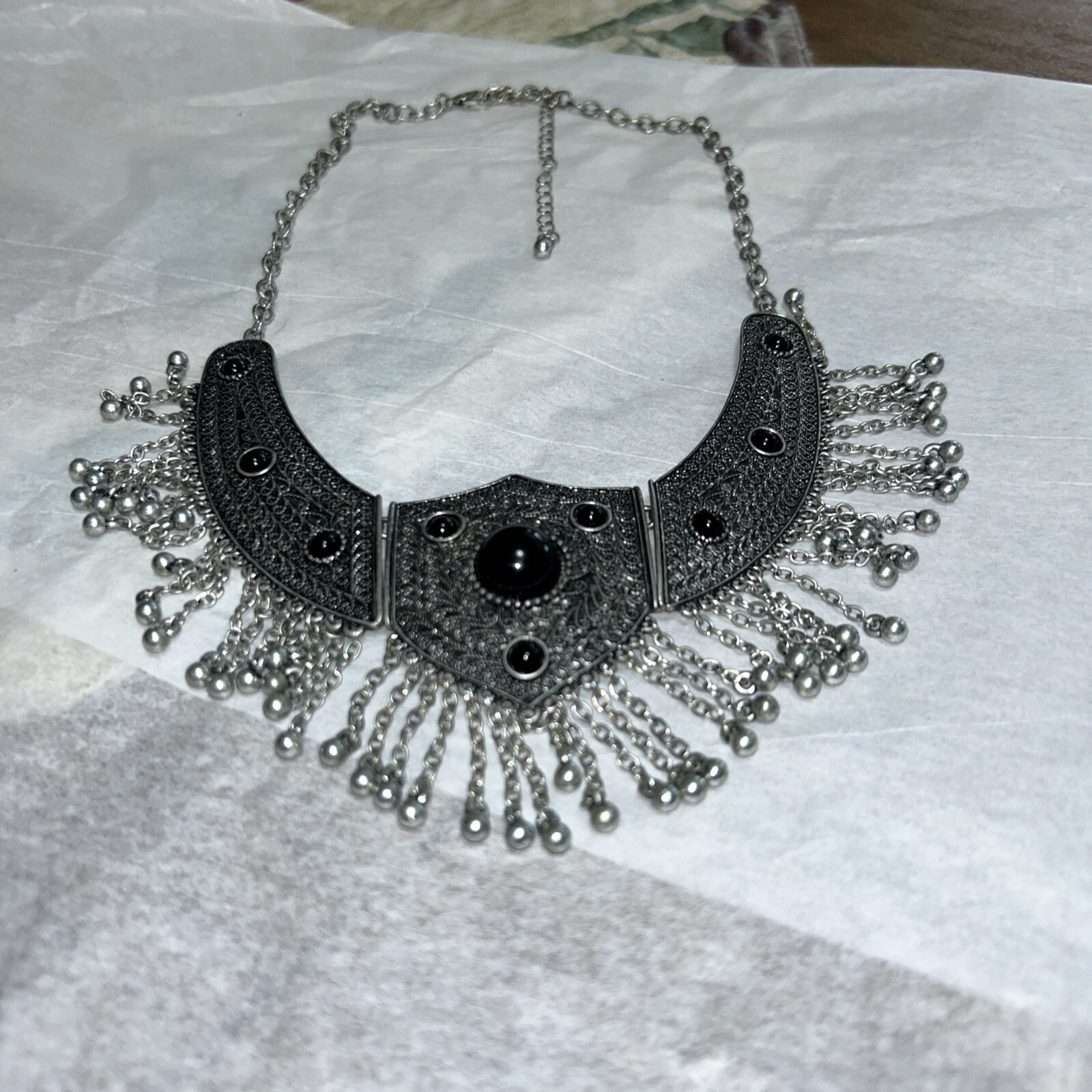 Statement Necklace Collar Hinged Design 16" Silve… - image 3