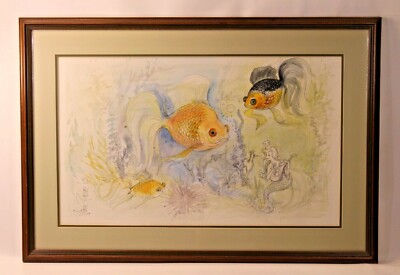 VTG Vince Zenone 1985 Drawing Watercolor Framed Matted Art Little Mermaid Fish 