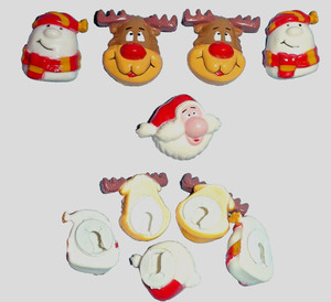 Lot of 5  PLASTIC CHRISTMAS BUTTON COVERS -REINDEER, SNOWMEN & SANTA-WHIMSICAL