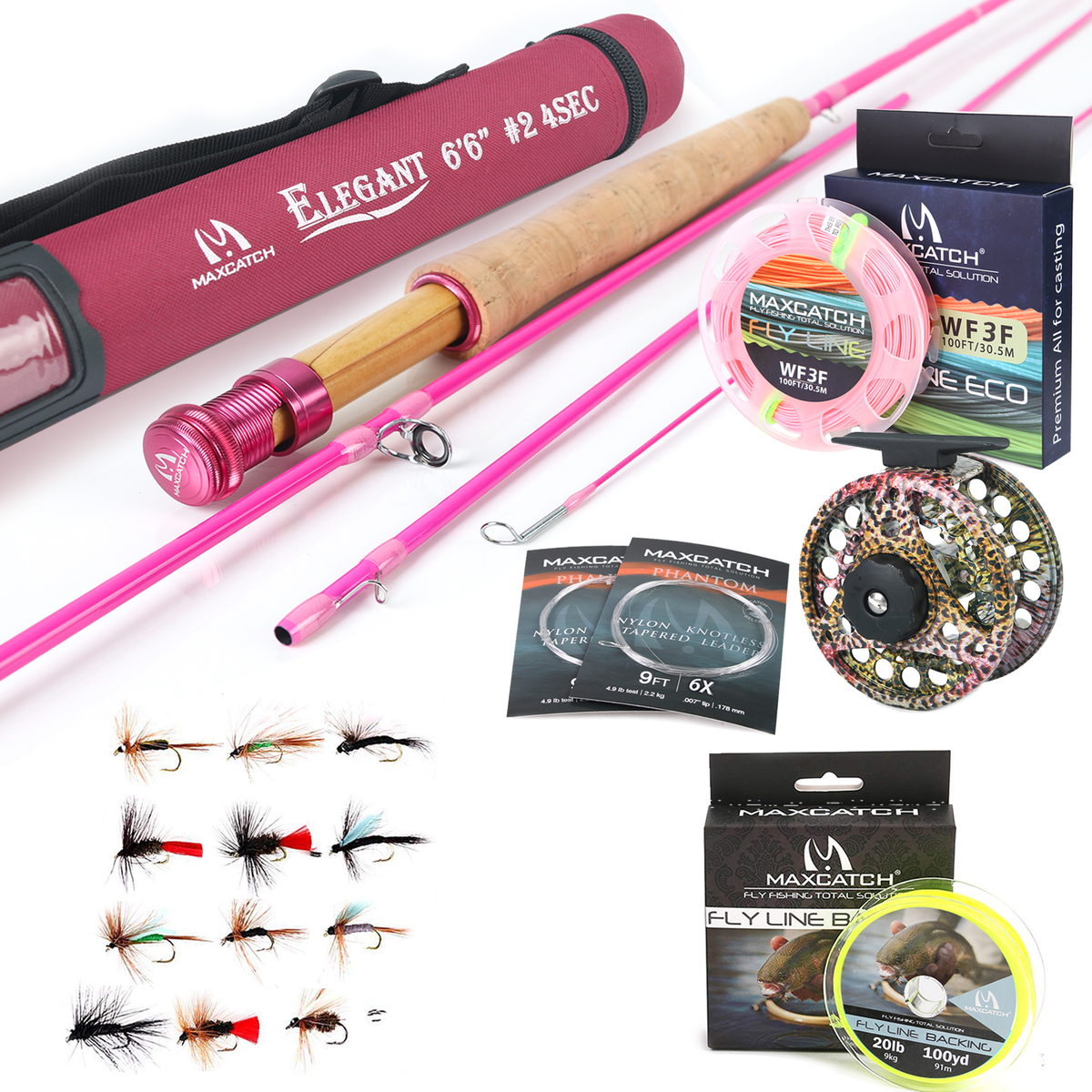 Maxcatch 2wt 5wt Women's Elegant Pink Fly Fishing Rod Combo, Fly