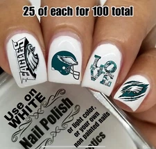 Philadelphia Eagles NFL Football Waterslide Nail Decals Set of 100 Instructions