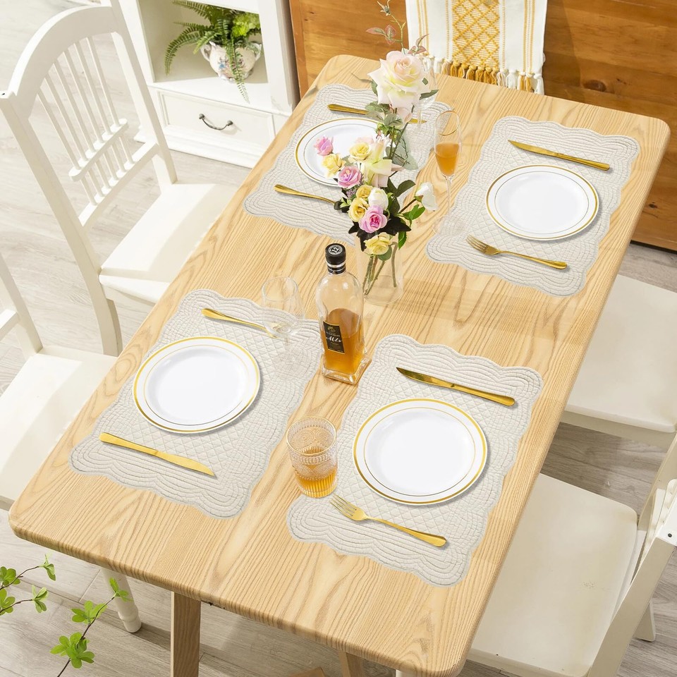 100 Cotton Quilted Placemats Set of 6,Washable Cloth Table Placemats