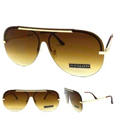 Men Women Modern Retro Shield Style SUN GLASSES Lightweight Gold Frame Flat Lens