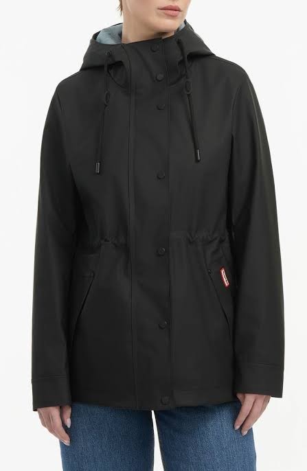 NWT* Hunter Original Womens Rubberized Hooded Raincoat (Black,L