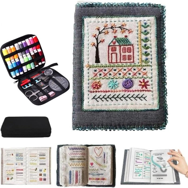 DIY Embroidery Stitch Book & Sewing Tools Threads Needles Kit for Beginners - Image 2 of 4