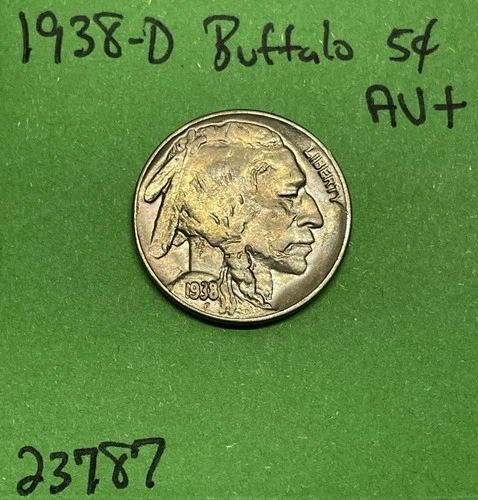 1938 D Buffalo 🦬 Indian Head Nickel 5c AU+ Almost Uncirculated