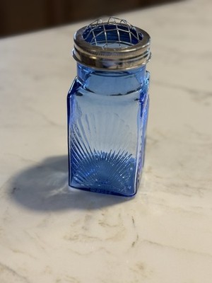 Vtg Flower Frog Tender Heart Treasures Blue Glass Vase Metal Wire Lid THT 2003