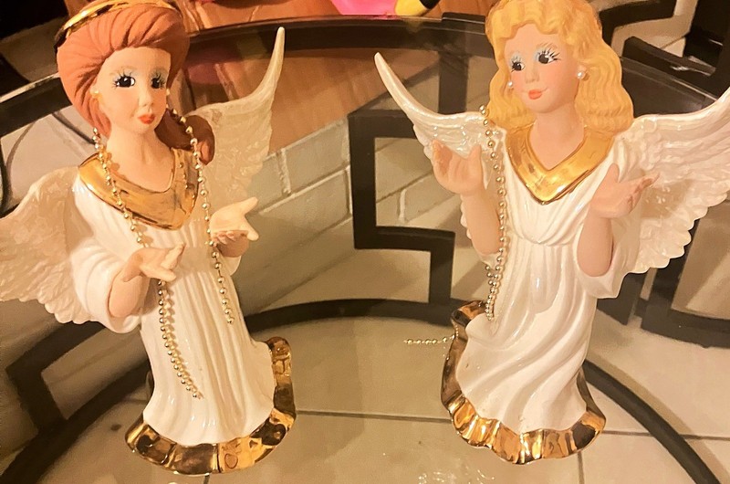 2 Beautiful Handmade Ceramic Angels Vintage 