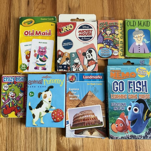 Kids Card Game Lot of 9 Old Maid, Go Fish, Rummy, Crazy Eights, UNO, Spot It..