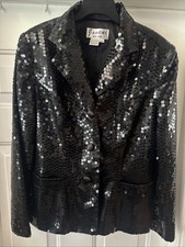 VTG Jovani New York 1980’s Women's Black Sequins Jacket Blazer Size 10M