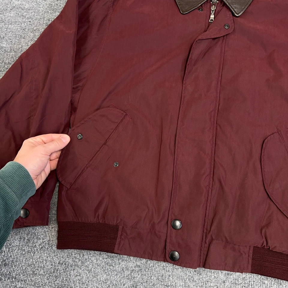 Vintage Eddie Bauer Bomber Jacket Mens M Red Wool Lined Leather Collar Full Zip - Image 3 of 4