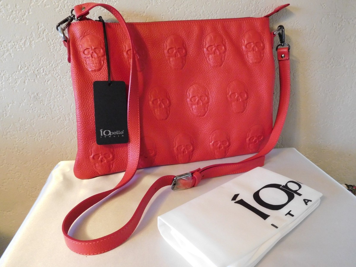 New IOpelle Italia Skull Embossed Leather Clutch, Crossbody Bag