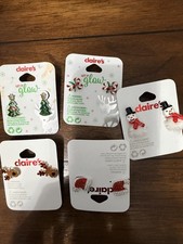 Lot of 5 Claire s Xmas Earrings Snowman, Santa Hat, Candy, Reindeer, Tree New