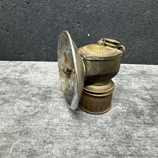 Antique Justrite Carbide Miner’s Lamp – Brass & Nickel – Streamlined Model USA