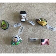 NEW Lot Of 5 Crocs Jibbitz Shoe Charms Flag Buzz Lightyear Taco Avocado Coffee
