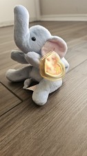Ty Original Beanie Baby Peanut The Elephant Light Blue Tag Errors. Mint