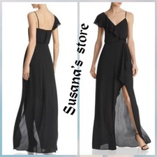 NWT BCBG MAXAZRIA SIZE 2 Dahlia Black Ruffled One Shoulder Front Slit Gown Dress