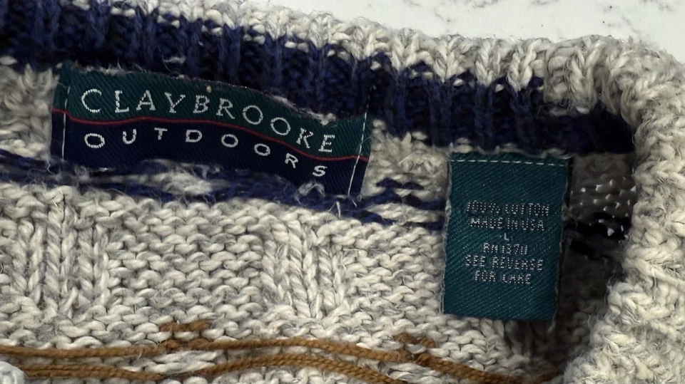 Claybrooke Y2K Geometric Sweater Cable Chunky Grandpa Fisherman 90s Mens Large - Image 3 of 4