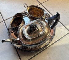 Set Sheffield Vassoio Teiera Zuccheriera E Lattiera