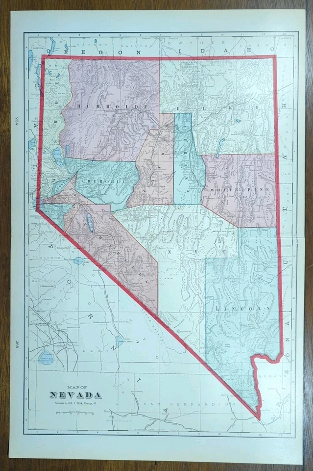 Mapa NEVADA 1903 22"x14" Antiguo Antiguo Original LAGO TAHOE CARSON CITY RENO Foto 2 de 4