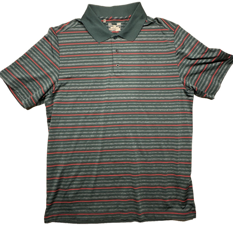Under Armour Men Polo Shirt HeatGear Multicolor Stripe LG Loose Fit Short Sleeve