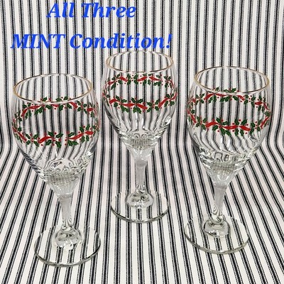 (3) Vintage Wine Glasses, ''Holly Berry'' (Arby's Collection) - Libbey (c. 1980s)