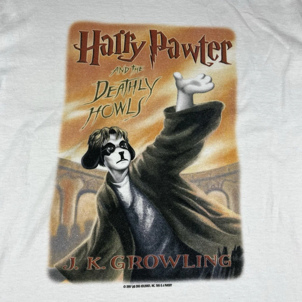 Винтажная футболка с большими собаками большой волосатый лаун Гарри Поттер пародия графический белый - Изображение 2 из 4