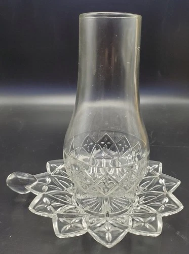 Vintage Federal Glass Clear Petal Mini Hurricane CANDLE HOLDER  5.25" X 5.5''