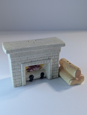 Vintage Ceramic Salt & Pepper Shaker Setcozy Fireplace and A Stack of Logs