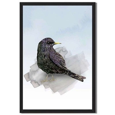 Elegant Starling Bird Framed Canvas Print Minimalist Wall Art