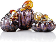 3 Pack Hand Blown Glass Pumpkin for Decorating, Crystal Pumpkin Fall Decor