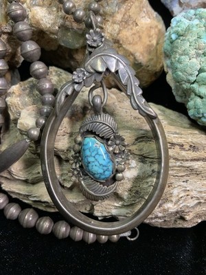 Navajo  Les Baker Shop  Sterling Silver & Turquoise Necklace & Pendant, 56.8g