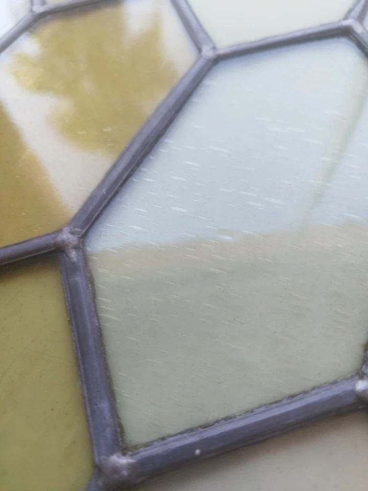 Vitrail Ancien, Verre Bullé, Tons Jaunes/Verts. Possibilité Plusieurs! 33.5x51 - Photo 4/4