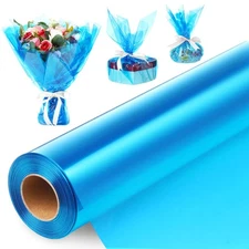 Blue Cellophane Roll 32 in x 200 ft Valentine Cellophane Wrap for Gift Basket...