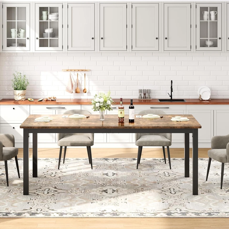 Mesa de comedor industrial de granja de 70,8 pulgadas | Mesa de madera resistente con mortaja y Foto 4 de 4